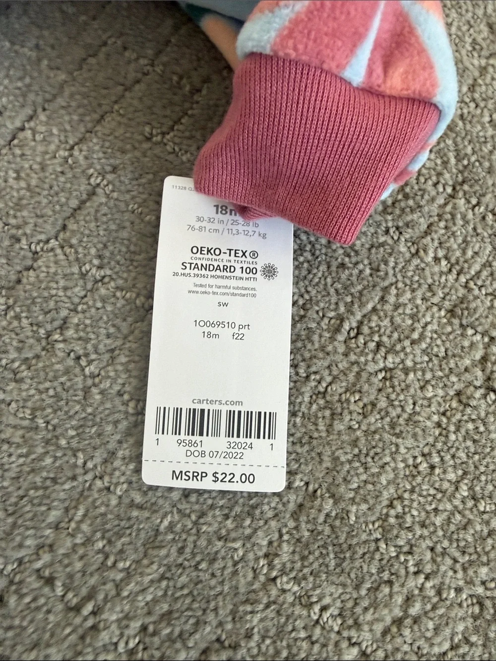Carter's Blue Floral Fleece Footed One-Piece with Pink Trim